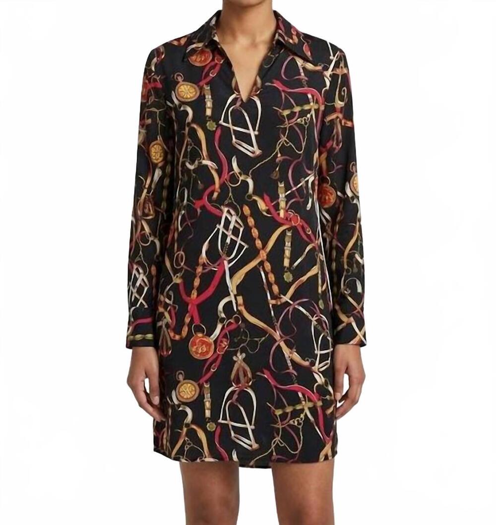 NEW ESQUALO equestrian print shirt dress in black multi